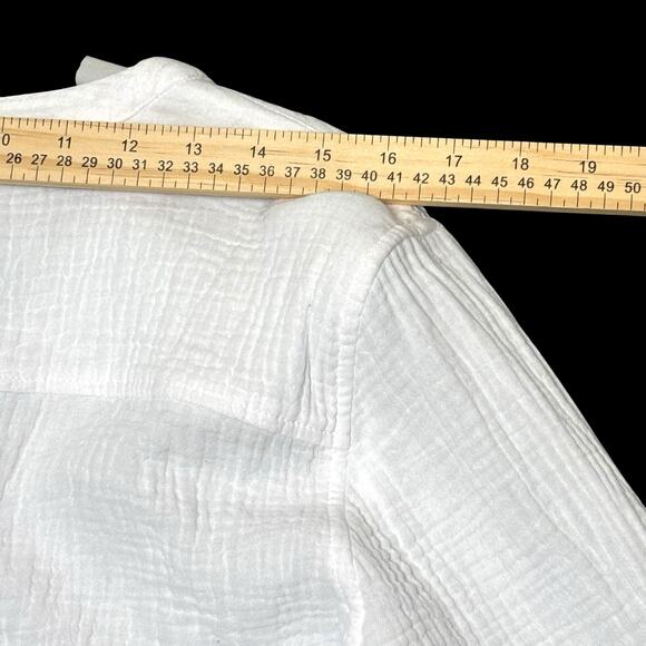 Foxcroft White Gauze Cotton Button Blouse XL Ruched Sleeves Boho Chic Coastal - Picture 6 of 11